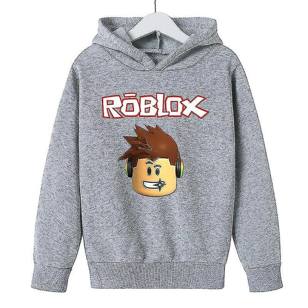 Roblox Game Print Hoodie Sweater Set Höst Vinter Långärmad Topp gray 160cm