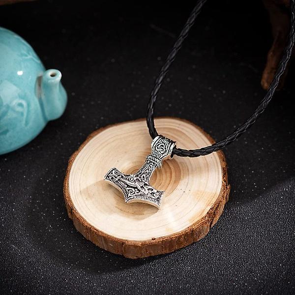 Viking Smycken Thors hammare och läderhalsband Silver 1 Styck