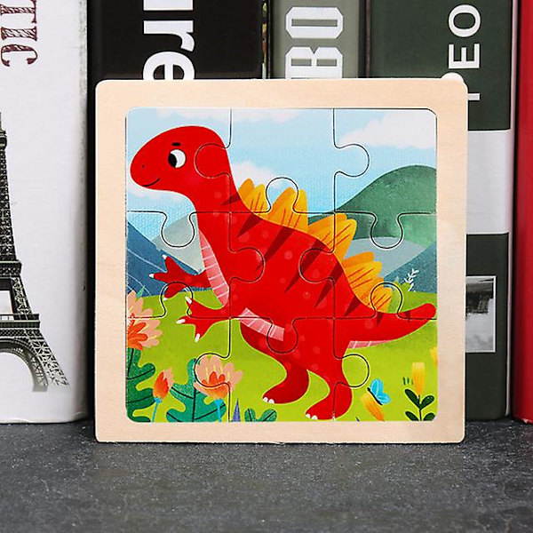 11x11cm Träpussel för barn Tecknad Djurtrafik Tangram Träpusselleksaker Pedagogiska sticksågsleksaker för barn Presenter C Stogosaurus