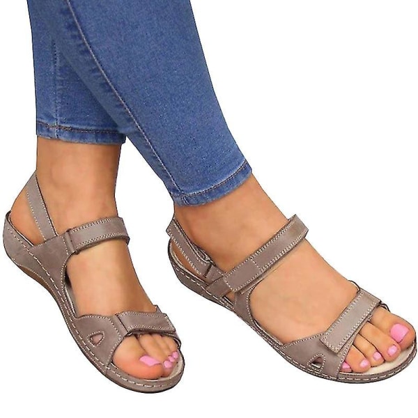 Ortopediska Casual Wedges Slingback Sandaler för kvinnor Anti-halk öppen tå Bekväma sommarskor Grey EU 43