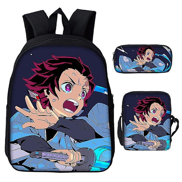 3st/ set Japan Anime Demon Slayer Studenter Pojkar Flickor Skolväska Ryggsäck Barn Tonåring Tecknad Oxford Vattentät skolväska MULTI 17 Inches