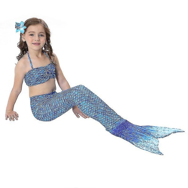 Barn Flickor Mermaid Tail Bikini Set Badkläder Baddräkt Simdräkt F Dark Blue 4-5 Years