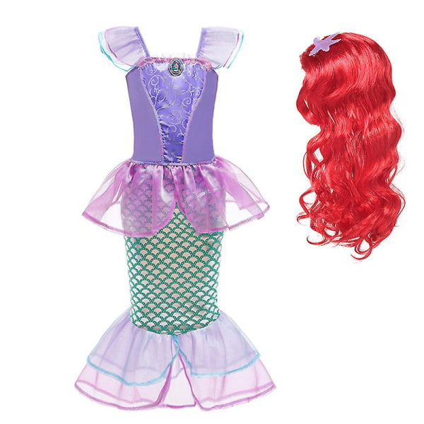 Disney Lilla Sjöjungfrun Ariel Prinsessdräkt Barnklänning För Flickor Cosplay Barn Karneval Födelsedagsfest Kläder Sjöjungfrun Klänning V 6T(size 130) Light Brown