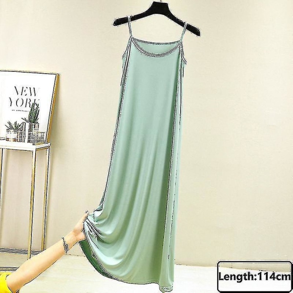 Seamless Full Slips Under Dress Dam Summer Plus Size Ärmlös Ice Silk Underkjol Underkjol Sexig Slim Strap Nattklänning_h Green-114cm XL Weight(65-80kg)