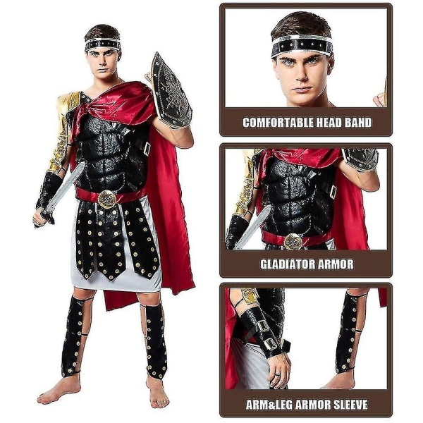 Gladiatordräkt för män Halloween romersk rustning grekisk krigare spartansk finklänning Cosplay festoutfit M