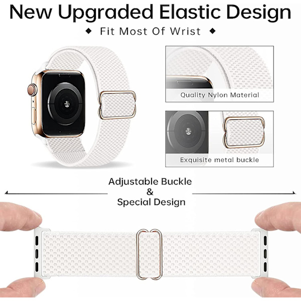 Stretchig Solo Loop-rem kompatibel med Apple Watch -band 38mm 40mm 41mm 42mm 44mm 45mm, Stretchflätad sportelastisk nylon dam män handled A-Pink-White-Yellow 7.6 x 4.53 x 0.71 inches