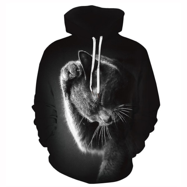 Män Print Hoodies Långärmad Pullover Jacka Sport Hooded Sweatshirt Jumper Toppar Black Grey XL