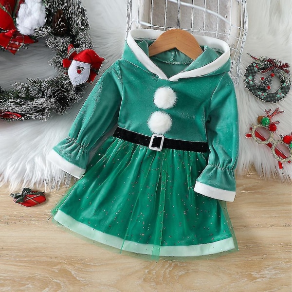 Jul Fru Jultomten Kostym Baby Barn Flickor Julfest Finklänning Cosplay Klänningar 1-6 år 3-4 Years Green