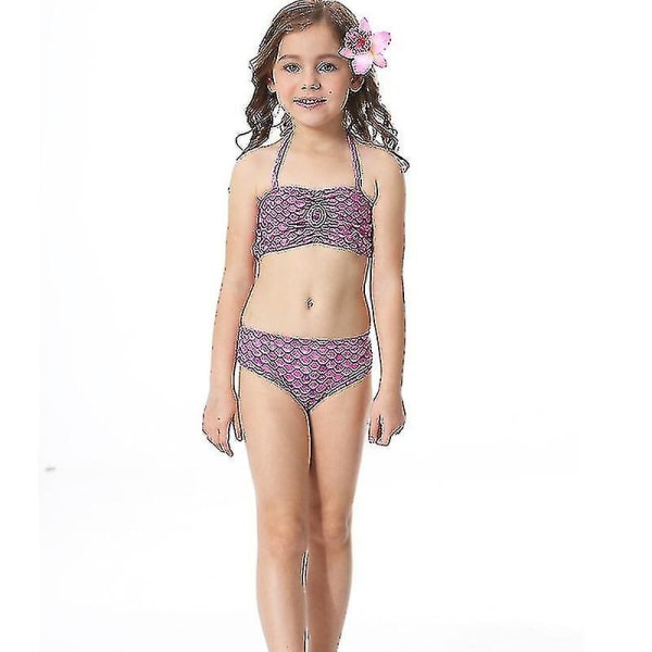 Barn Flickor Mermaid Tail Bikini Set Badkläder Baddräkt Simdräkt Purple 8-9 Years