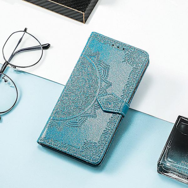 Kompatibel med Iphone 13 Case Cover Emboss Mandala Magnetic Flip Protection Stötsäker - Blå null none