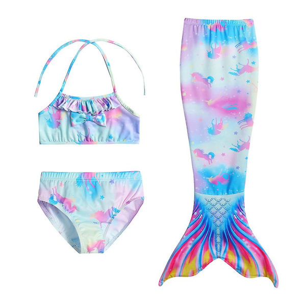 Girlie Tie Dye Baddräkt Badkläder Crop Top Trosor Mermaid Fishtail Beachwear 3st Set 8-9 Years