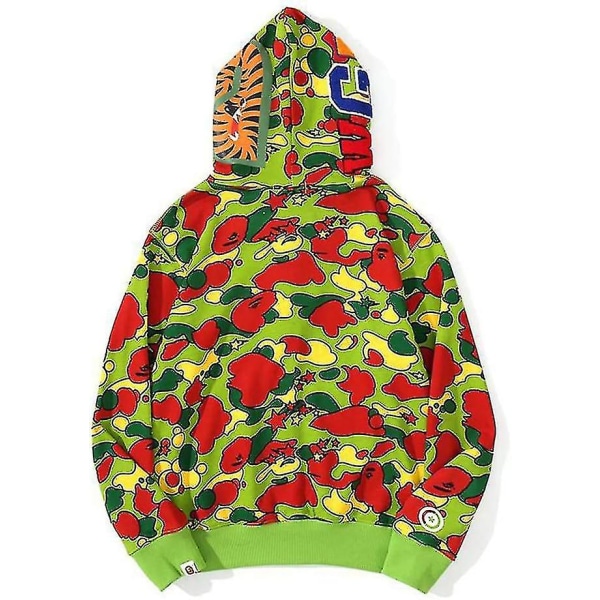 Shark Ape Bape Hoodie Camo Print Polyestertröja Casual Loose Zip Hoodie Jacka För Herr Dam Green camouflage XL