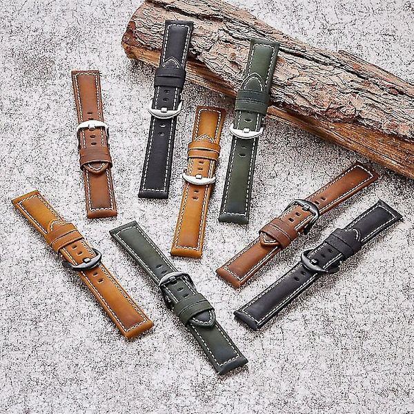 Smart Quick Release watch Crazy Horse läderretrorem för Samsung Huawei Army Green Black Buckle 24mm