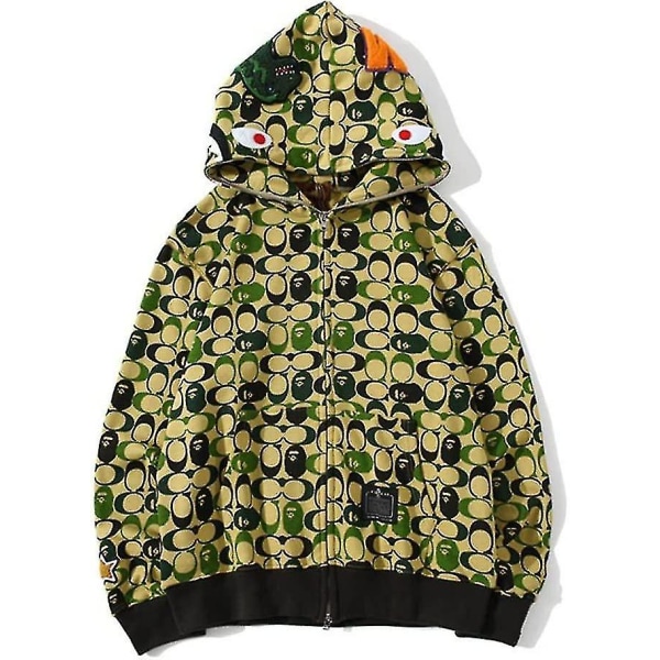 Shark Ape Bape Hoodie Camo Print Polyestertröja Casual Loose Zip Hoodie Jacka För Herr Dam Dinosaur L