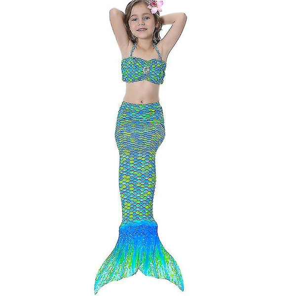 Barn Flickor Mermaid Tail Bikini Set Badkläder Baddräkt Simdräkt F Green 9-10 Years