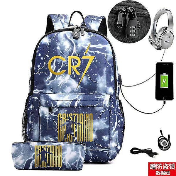 17 tums Cr7 fotbollsryggsäck Stor vattentät Bookag Cr7 skolväskor Resebussiness Laptop Mochilas ryggsäck med case