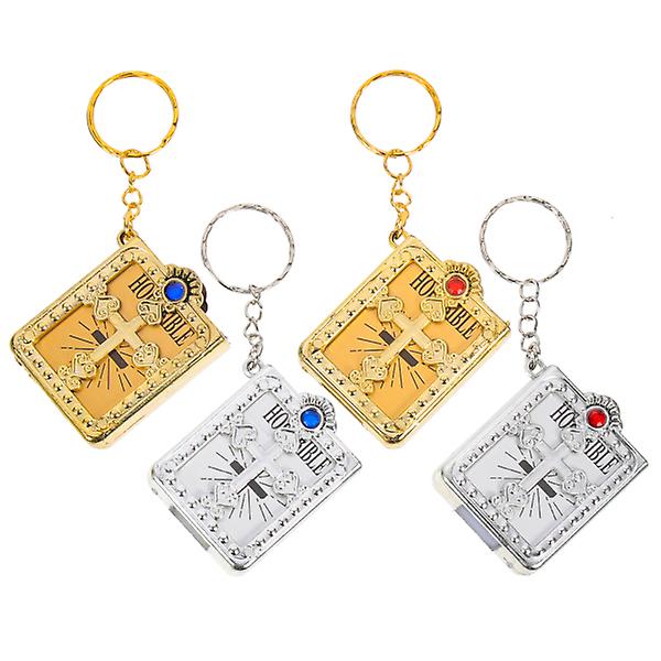 4st Mini Holy Bible Keychain Religious Favor Christian Jesus Keychain Nyckelring (guld och silver, slumpmässig strassfärg)