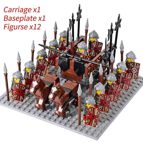 Medeltida riddare mini actionfigurer byggstenar romersk vagn vagn soldat krigshäst tegelstenar leksaker för barn present Set 46 none