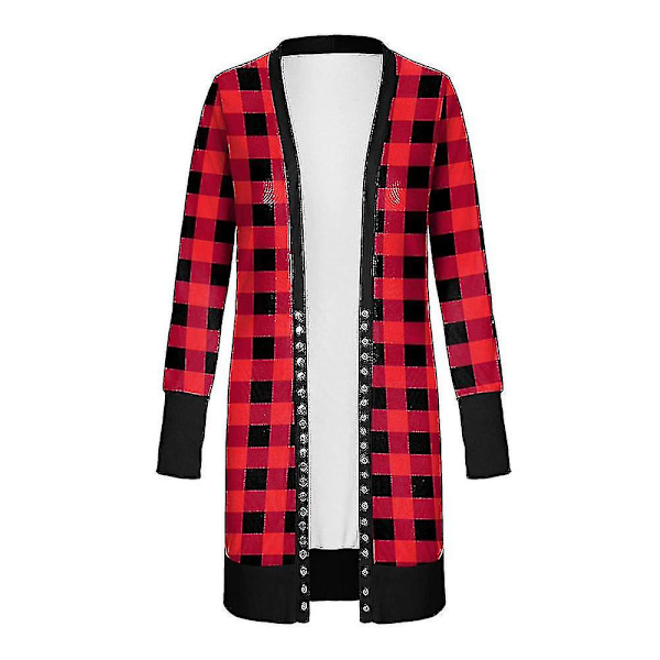 Christmas Cardigan Dam Långärmad Xmas Jumper öppen främre kappa Rose Red 2XL