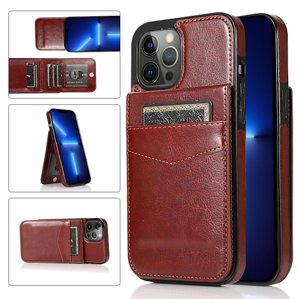 Korthållare Cover För Iphone 13 Pro , Pu Läder + Tpu Case Med Kickstand Brown