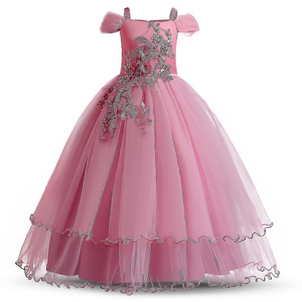 Barnklänning för bröllop, elegant blommig prinsessklänning, lång klänning för flickor, julklänning, Vestidos Infantil, storlek 6 12 14 år D_ia Pink 9-10T