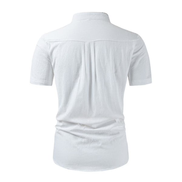 Ståkrage för män Button Down-skjortor Kortärmad bomull Linnelook Strand Casual Snygg sommarskjorta Toppar White M