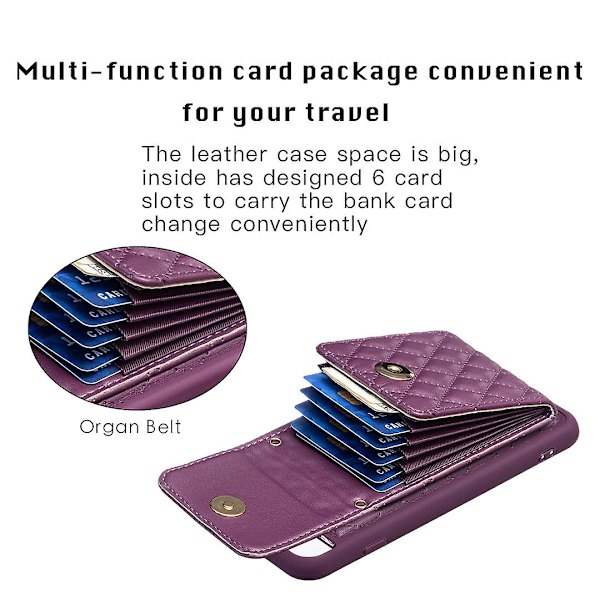 Bf22-stil för Iphone 6 Plus / 6s Plus / 7 Plus / 8 Plus Kickstand Läder+tpu- case Korthållare Cover Dark Purple