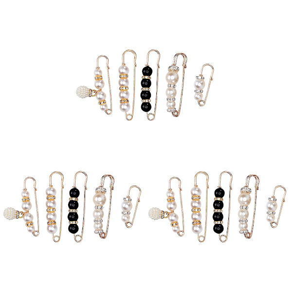 15 st Delikat Broscher Set Kläder Spännen Fästverktyg Cardiganknappar Golden Black White 7.5X2cm