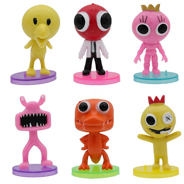 Regnbågsvänner Anime Figur Kawaii docka Tecknad modell Spel Karaktär Rosa Blå Monster Ornament Leksaker Barn Julklappar C 6pcs