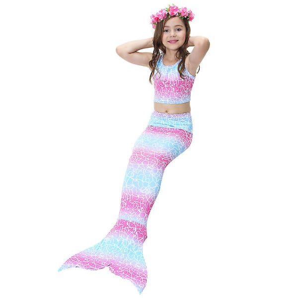 Fairy Kids Girls Mermaid Tail Bikini Set Beachwear Badkläder Sommarbaddräkt Pink Blue 8-9 Years