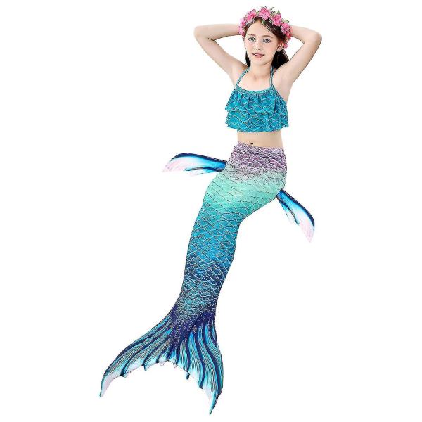 Barn Flickor Mermaid Tail Bikini Set Badkläder Baddräkt Simning Kostnad Inklusive Garland Pannband Färg 1 4-5 år