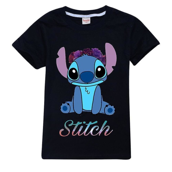 7-14 år Barn Tonåringar Pojkar Flickor Lilo And Stitch T-shirts Printed sommartröjor Presenter Black 13-14Years