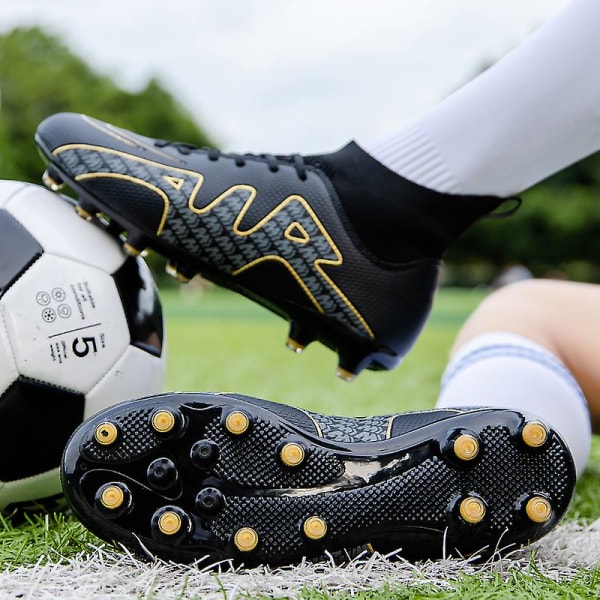 Fotbollsskor för män Halkfria fotbollsskor Klossar Gräs High-Top Utomhus/Inomhusträning Atletisk Sneaker Ck15-1 Black 43