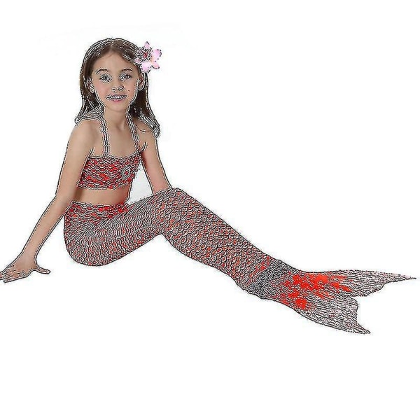 Barn Flickor Mermaid Tail Bikini Set Badkläder Baddräkt Simdräkt Hög kvalitet Red 150