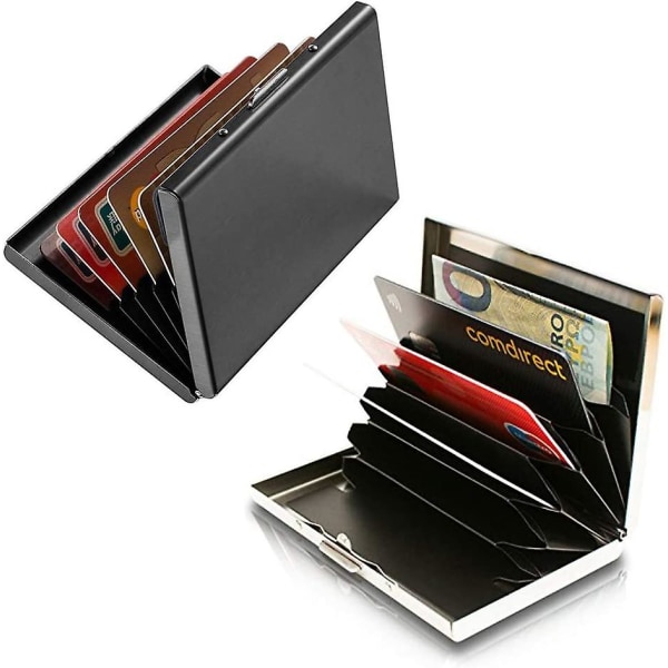 2st Rfid-blockerande plånbok - Kreditkortshållarplånbok för 6 kreditkort vardera, rostfritt stål aluminium metallhållare case smal null none