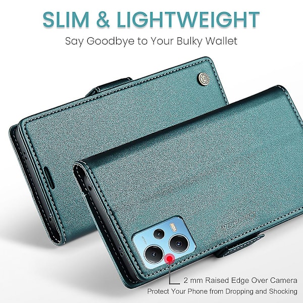 Caseme 023-serien för Xiaomi Redmi Note 12 5g (kina) / (indien) / (global) / Poco X5 5g Litchi Texture Rfid Blockerande case Läder Sta Green