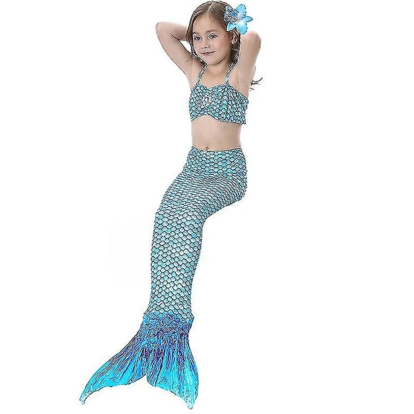 Barn Flickor Mermaid Tail Bikini Set Badkläder Baddräkt Simdräkt F Blue 9-10 Years
