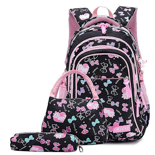 3st/ set skolväskor för flickor barn skolryggsäckar barn vattentäta tryck ryggsäckar skolväska barn mochila infantil Black