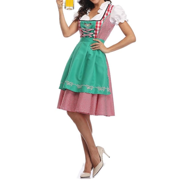 National Style Beer Festival Wench Kostym Oktoberfest Dirndl Klänning med Förkläde Maid Uniform Suit Green S