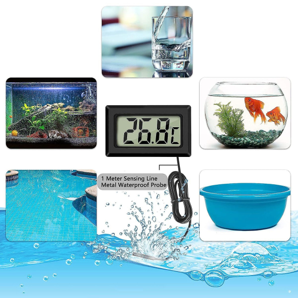 4x digital LCD-termometer temperaturvakt med extern sond för kyl och frys Kylskåp Akvarium (4x svart) null none