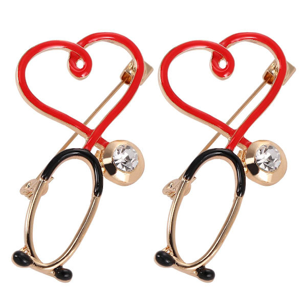 2st Creative Cartoon 3d Brosch Enkel Bröstnål Läkare Sjuksköterska Kläder Tillbehör Slitstark legering Krageknappar (hjärtform Stetoskop Sty Heart stethoscope 5X2.5CM