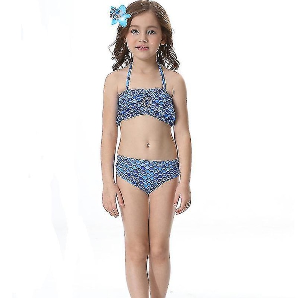 Barn Flickor Mermaid Tail Bikini Set Badkläder Baddräkt Simdräkt_y Dark Blue 4-5 Years