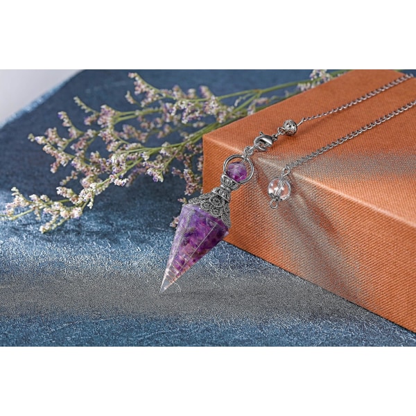 Chakra Crystal Pendel Hexagonal Reiki Healing Crystal Points Ädelsten Dowsing Pendel för spådom Scrying Wicca Amethyst