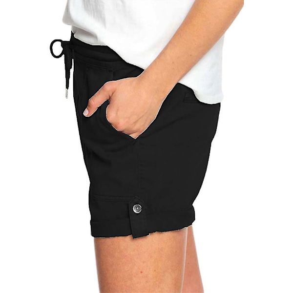 Dam Sommar Elastisk Midja Dragsko Cargoshorts Med Ficka Korta Byxor Black 2XL