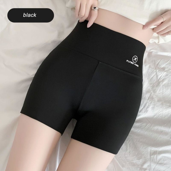 Kvinnors Biker Shorts med fickor hög midja yoga byxor Svart L