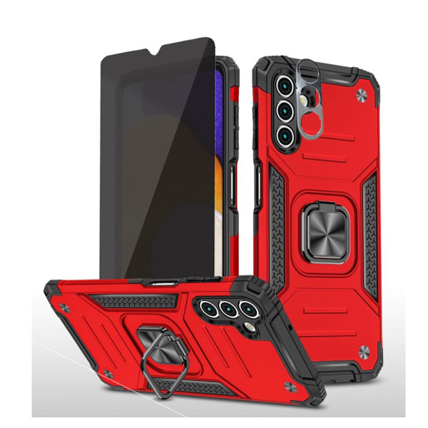 TASHHAR Samsung Galaxy A04S case/A13 5G case med sekretessskärm och linsskydd Magnetisk ring Stativ Militärklass dubbellager Dura red