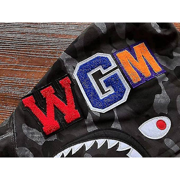 Shark Ape Bape Hoodie Camo Print Polyestertröja Casual Loose Zip Hoodie Jacka För Herr Dam black XL
