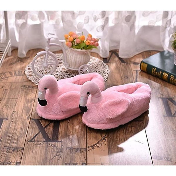 Plysch tofflor för vuxna unisex flamingo tofflor för vinter höst (cv-3) pink