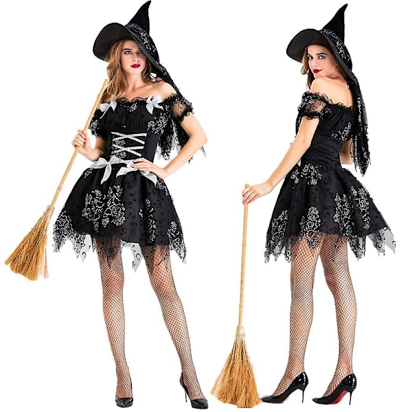 Halloween Svart Häxa Kostym Vuxen Rollspel Kostym L