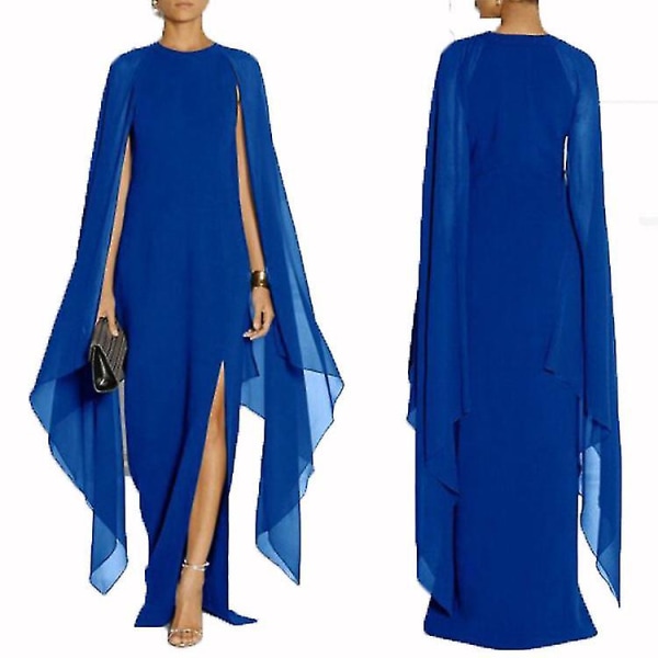 Kvinnors eleganta hög split flare ärm formella aftonklänningar maxi klänning BLUE S